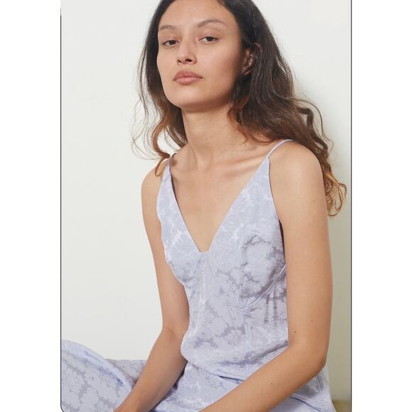 Ganni Floral Jacquard Midi Slip Dress In Cosmic Sky Size 38 US 6 NEW - Picture 2 of 12